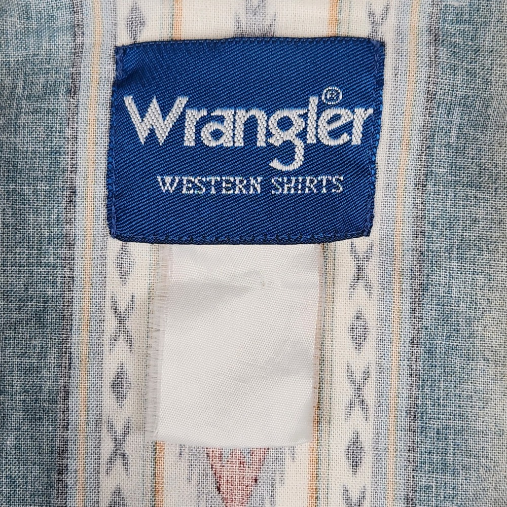 Vintage Wrangler Western Shirt Mens 2XL Blue Tan Southwestern Aztec Pearl Snap - Picture 3 of 7